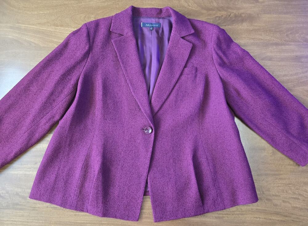 AK Anne Klein Women’s Magenta Purple Single Button Tailored Blazer Jacket Lined